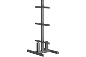 Olympic Weight Plate Rack, 6-Pegs & 2 Barbells for Bumper Plate Storage, Olympic Weight Plate Tree - Heavy Duty Bumper Plate 