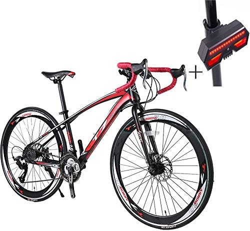 Huoduoduo Bike, Road Bike, 53 Cm 21 Speed,High-Carbon Steel, Front And Rear Mechanical Disc Brakes, Non-Slip Wear-Resistant Tires, Gift Bicycle Turn Signal