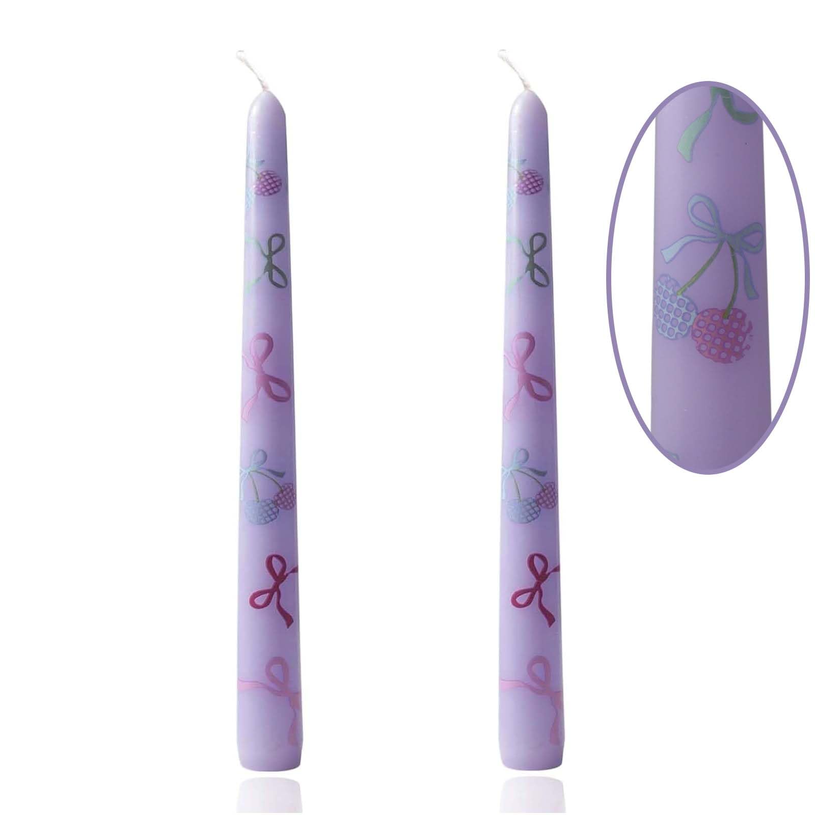 Photo 1 of 2 Pack Taper Candle 10 Inch Bow-Printed Candles,Candlesticks Unscented Dripless Tapered Candl Set for Decor Wedding Party Dinner,Valentine's Day,Various Festivals to Celebrate (Bow, Purple)
