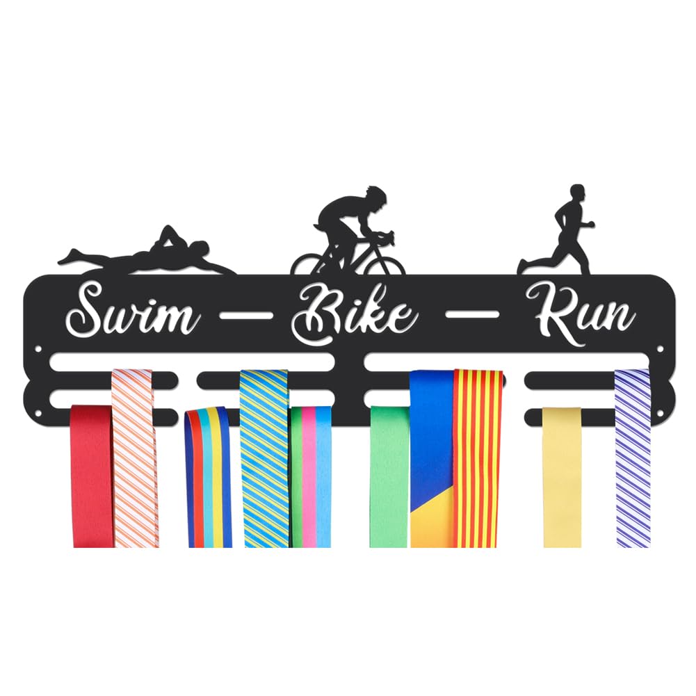 NBEADS Medals Hanger Display Holder Rack, Triathlon Theme Medals Display Wall Mounted Frame Medal Holder Hooks Ribbon Holder for Competition Medal Wall Hanging Display, Mount Over 50 Medals