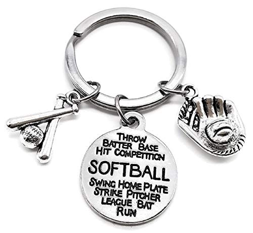 Softball keychain, Softball Coach keychain, Softball charm keychain, Softball Gloves keychain, Softball bats keychain, Softball gift, softball fans keychain, Softball Coach key ring, softball key ring - Thumbnail 2
