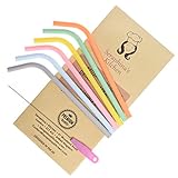 Reusable Silicone Straws, Standard Size (x6), Eco BPA-Free with Cleaning Brush, Soft & Flexible for Safely Drinking Hot & Cold Drinks | Premium Quality, Seraphina's Kitchen | Protect Your Teeth Now!