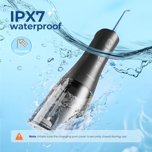 Operan Water Dental Flosser for Teeth Cordless, 300ML Rechargeable Oral Irrigator with 4 Modes, Water Flossers for Adults, IPX7 Waterproof, Use at Home/Travel, Black, 1 Pack + 4 Nozzles