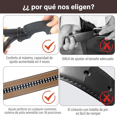 LEMONSEA Cinturones Hombre, 2 Piezas Cinto Hombre, Cinturon Hombre con Hebilla Automática Ajustable, Cinturones Hombre Piel para Traje, Estilo Casual y Vaqueros