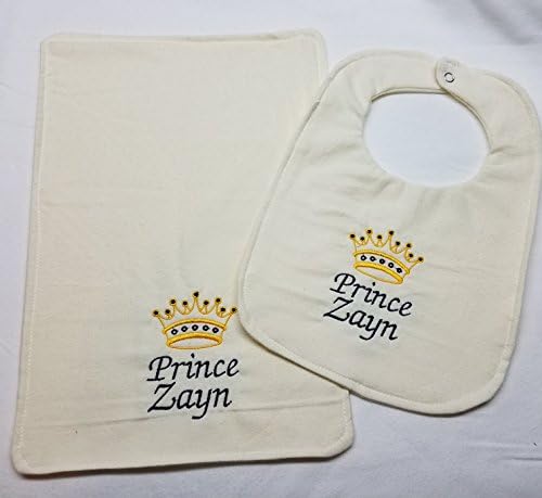 Personalized Baby Bib and Burp Cloth gift Set Boys Prince Crown