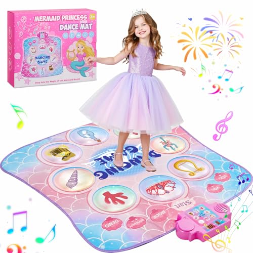 Gleamkid Dance Mat for Kids 3-12 Year Old Girls: 2025 Exclusive Mermaid Dance Mat Toy, 9-Button Light Up Board, 3 Game Modes 9 Levels Dance Pad, Music Princess Toys Birthday Xmas Gifts for 3-12 Girls