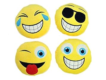 4er Set: Emoticon Kissen Laughing, Smilie, Cool, Frech (16cm)