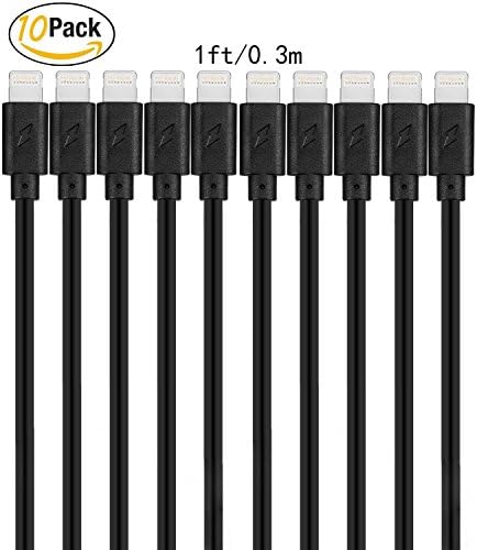 GOPROOF 1ft (10pack) Lightning Cable USB Charging Cable Cord Charger for Apple iPhone se/7/7 plus/6 plus/6s plus/6/6s/5/5S/5C, iPad 4, iPad Air 1/2, iPad Mini, iPod (black)