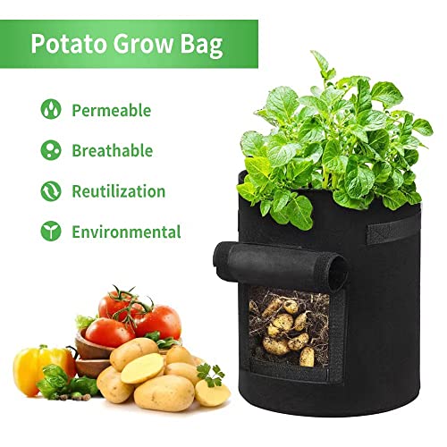 4 Pack Potato Grow Bags with Flap&Handles 10 Gallon, Heavy Duty