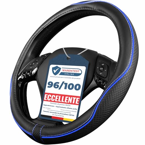 Upgrade4cars Universal Black Blue Faux Leather Steering Wheel Cover | Steering Wheel Cover Diameter 37-38 cm | Interior Car Accessories | Gifts for Women and Men