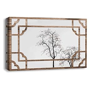 Canvas Wall Art Traditional Chinese Windows View Painting Artwork for Home Prints Framed - 12x18 inches