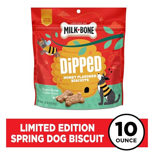 MILK-BONE DIPPED HONEY FLAVORED BISCUITS WITH PEANUT BUTTER FLAVORED COATING, 10 OZ
