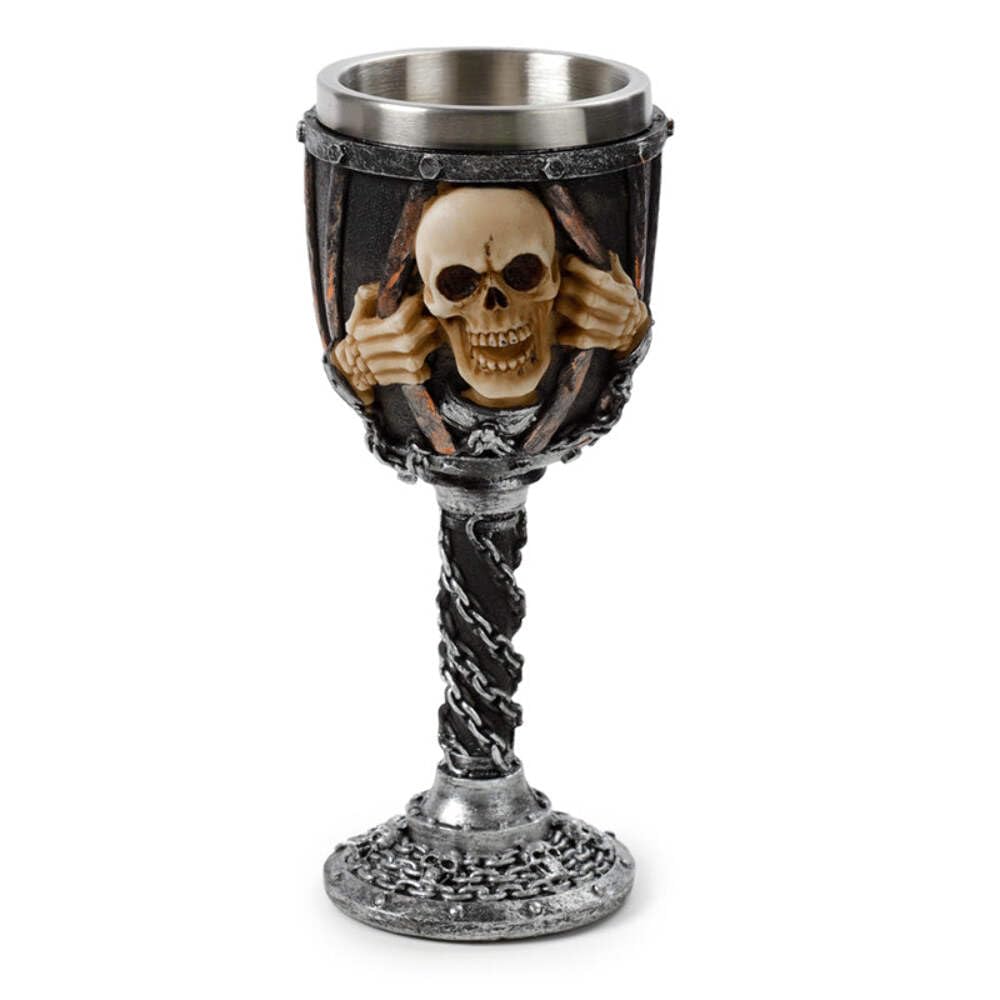 Puckator Decorative Skull with Chains Goblet I Skull Themed - Home Decoration - Wine Goblet - Fantasy Decorative Home Accessories - Stainless Steel - Resin