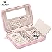 JL LELADY JEWELRY Small Jewelry Box Travel Jewelry Case Portable Faux Leather Jewelry Boxes Ring Box Earring Holder with Mirror for Women Girls (Pink)