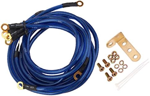 Toygogo 5本 アース線 国内送料無料 自動車 キット ブルー アーシングケーブル