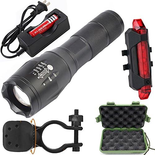1200Lumens T6 CREE Torch Zoomable Flashlight Camping light+1x18650 Battery+Charger+Bicycle tail lights+Bicycle lamp brackets