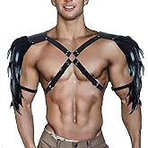 QUYUWOWO Man Harness Feather Leathers Medieval Costume Armors Shoulder Armour Feather Shoulder Guard for Halloween