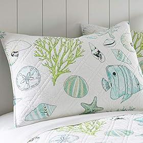 Levtex Home - Biscayne Quilt Set -Twin Quilt + One Standard Pillow Sham - Tropical Fish in Aqua Green Coral - Quilt Size… 51P4q94b8mL