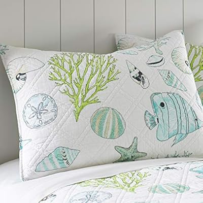 Levtex Home - Biscayne Quilt Set -Twin Quilt + One Standard Pillow Sham - Tropical Fish in Aqua Green Coral - Quilt Size… 51P4q94b8mL