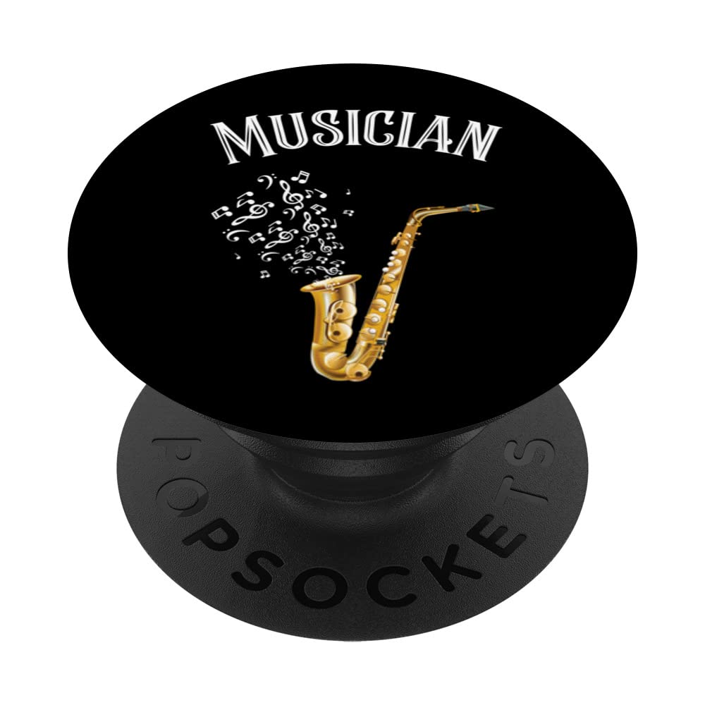 Musician Musical Notes Saxophone Instrument Band PopSockets Swappable PopGrip