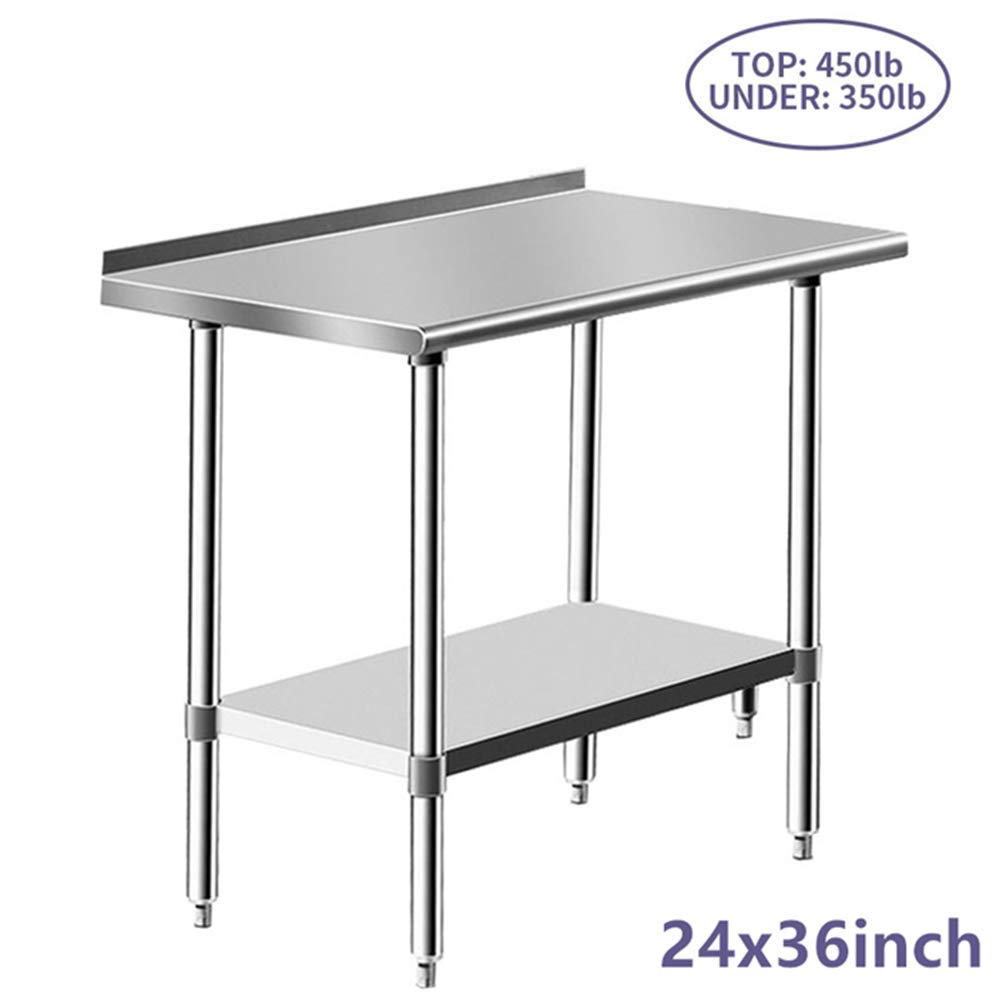 Stainless Steel Table for Prep & Work 24 x 36 Inches, NSF Commercial Heavy Duty Table with Undershelf and Backsplash for Restaurant, Home and Hotel
