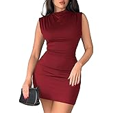 HBQ Women's Ruched Bodycon Dress Summer Sleeveless Sexy Cocktail Club Party Mini Dresses
