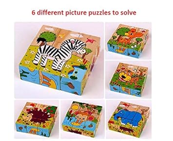 Rvold 9 Piece Colorful Wooden Block Picture Puzzle for Boys and Girls (Animal Theme)