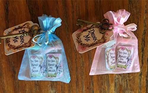 Alice in Wonderland 6 party favors with tiny bottles organza bag