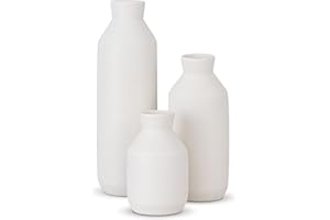 LAB COSI Labcosi Flower Vase for Living Room Decor, Ceramic Vase for Farmhouse Décor, White Vases for Shelf, Tall Ceramic Vase for Centerpiece Table Decorations, Set of 3