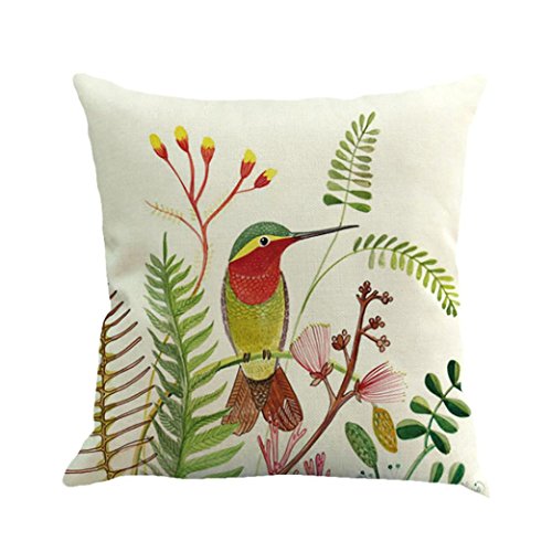 Koolee Simple Bird Print Cushion Cover Branches Zipper Closure Flax Throw Pillow Case Square Cushion Case Sofa Home Car Decor (B)