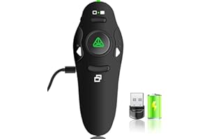 W2LIGQU Rechargeable Presentation Clicker with Green Laser Pointer, Wireless Presenter Remote for PPT Clicker, 2.4GHz Presentation Remote Slide Advancer Powerpoint Clicker for Mac/Computer/Laptop/Keynote…