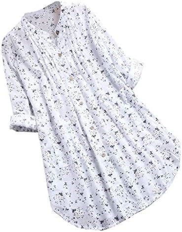 Funic Spring Womens Plus Size Peasant Blouse V-Neck Pleated Floral Print Long Sleeve Casual Tops T-Shirt