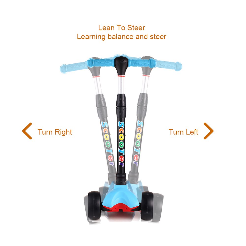 67i Kids Scooter Foldable Scooter for Kids 3 Wheel Toddler Scooter 4 Adjustable Height with PU Flashing Wheel Lean to Steer Kids Boys Girls Birthday Gift for Children from 2 to 12 Years Old