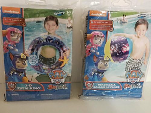 JGT BOYS Kids Spring Summer Fun Backyard Outdoor Play Playtime Inflatable Water Lake Pool Swim Ring Beach Ball, Arm Guards, Bundle Of 3 – Paw Patrol