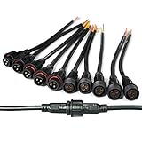 Mokungit 5Pairs 3 Core 3pin Black Pigtail Plastics Waterproof IP65 LED Connctor Male Female 40cm/pair Applicable 0.75mm² 22mm Nut for LED Light