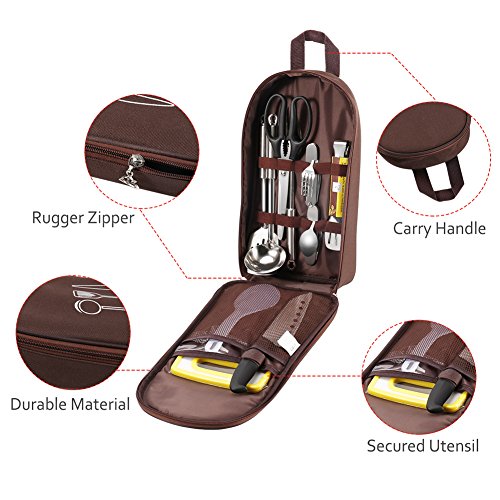 11 Piece Camping Cooking Utensil Set, Willcrew Portable Camp Kitchen