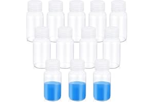 UMETASS 12 Pack 2oz Plastic Bottles with Lids - Wide Mouth BPA-Free Leak-Proof Sample Containers for Lab Reagents, Pills, Cosmetics, Travel Toiletries & Essential Oils Storage (Transparent, 2OZ/60ML)