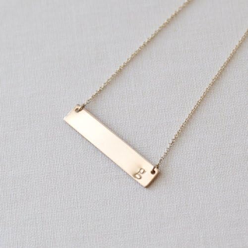 Gold Horizontal Initial Bar Necklace Handmade Letter "l" Initial Hand Stamped