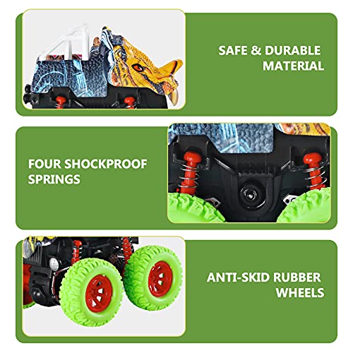 Muehieu Dinosaur Truck Toys, 2 Pack Monster Car Vehicles Toy Friction Powered Dinosaur Trucks Car Toy Double-Directions Push and Go Vehicle Toys Sets Gift for Kids Boys Girls Toddler
