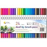 Dual Brush Pens set, Sttye Dual Tip Watercolor Markers 24 Color 0.4 Fineliners for Adult Kids Coloring Books Bullet Journal Calligraphy Lettering