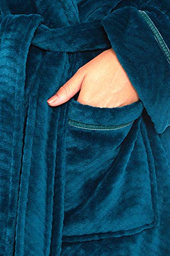 [- Slumber Hut® Ladies Hooded Luxury Fleece Dressing Gown Womens Warm Snuggle Embossed Robe - T