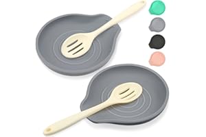LOMILD 6.1" Large Spoon Rest for Stove Top, Silicone Spoon Rest for Kitchen Countertop Set of 2 Gray, Heat-Resistant Utensil Rest for Spatula, Tongs or Spoon