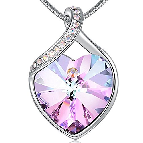 Angelady Lila Klassische Damen Frauen Herz Anhänger Halskette Kette Geschenk für Damen Frauen Mädchen Frau Mutter Freundin, Kristall von Swarovski (Lila)