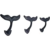 Wowser Navy Blue Whale Tail Cast Iron Wall Hooks, Wall Mounted Decoration, Beach Themed Wall Décor, Set of 3, 4.5 Inches High