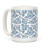 LookHUMAN Floral Penis Blue White 15 Ounce Ceramic Coffee Mug