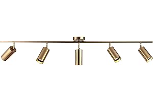 BOKT 5-Light LED Track Lighting Fixtures Ceiling Gold Modern 5 Way Spotlight Fixture Indoor Spot Lighting Mid Century Vintage Linear Kitchen Track Lighting Kit Brushed Brass Picture Light