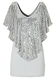 Shawhuaa Womens Sequin Deep V Neck Butterfly Sleeve Top Blouse Shirt