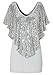 Shawhuaa Womens Sequin Deep V Neck Butterfly Sleeve Top Blouse Shirt