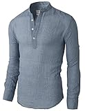 H2H Mens Casual Slim Fit Linen Henley Lightweight Roll-up Sleeve Shirt