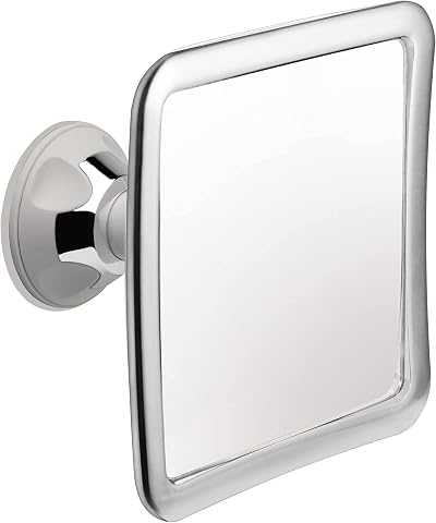 Fogless Shower Mirror 1X Magnifying Chrome Frame Grey Suction 6.3in